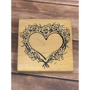 1995 PSX K-1619 FLORAL TROPICAL HEART WOOD MOUNTED RUBBER STAMP